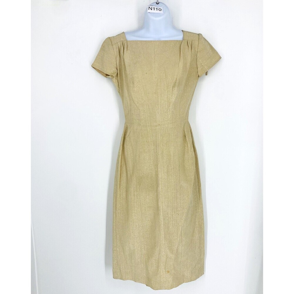 Vintage Mr. Blackwell Style Sparkle Cream Natural Silk Pencil Sheath Dress 4?